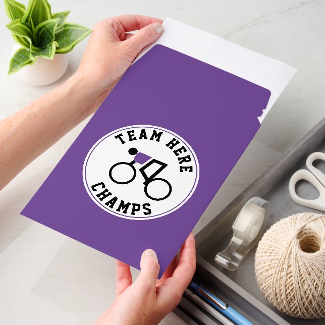 Cyclist on his bike purple and black champs envelope mailers (Desk)