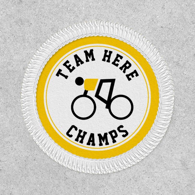 Cyclist on his bike yellow, black champs patch (Front)