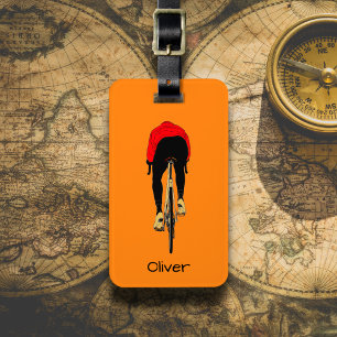Cyclist on Orange Background Luggage Tag