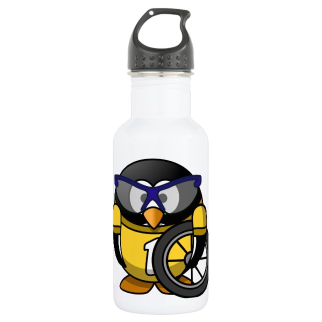 Cyclist penguin stainless steel water bottle (Front)