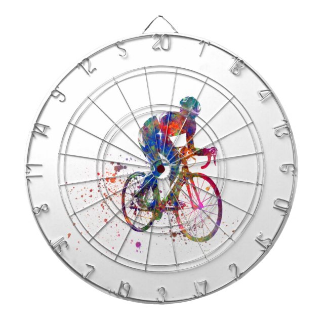 Cyclist racer in watercolor dart board (Front)