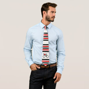Cyclist riding his bicycle black and red stripes neck tie