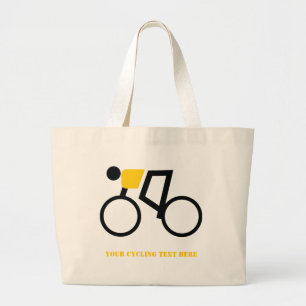 Cyclist riding his bicycle custom large tote bag