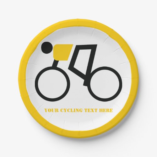 Cyclist riding his bicycle icon yellow custom paper plates