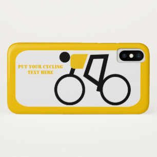 Cyclist riding his bicycle yellow, black icon iPhone x case