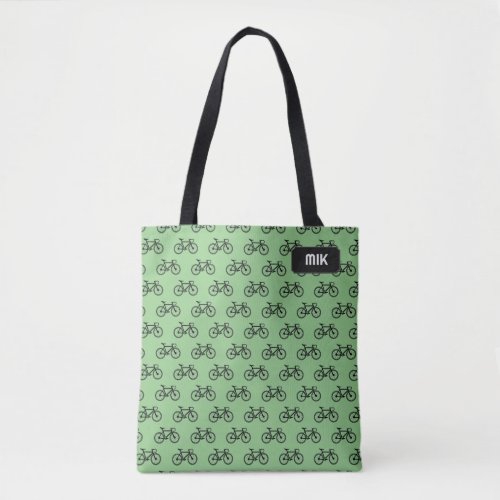 Cyclist Theme pattern of bikes your initials on Tote Bag