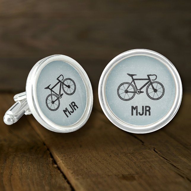 Cyclist with Initials / Monogram rugged steel look Cufflinks (Creator Uploaded)