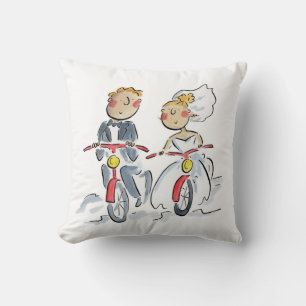Cyclists Bride and Groom Throw Pillow
