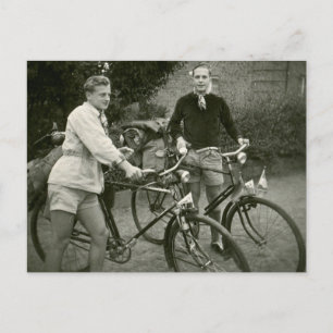 Cyclists vintage photo postcard