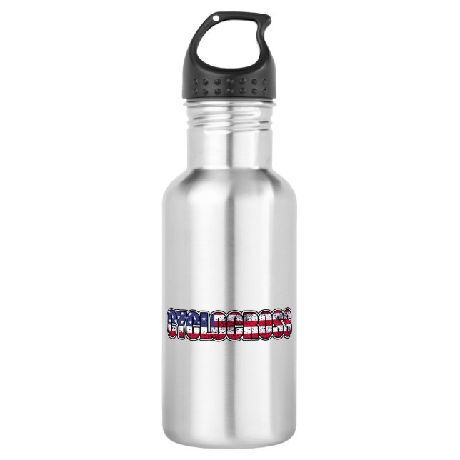 Cyclocross American Flag Stainless Steel Water Bottle (Front)