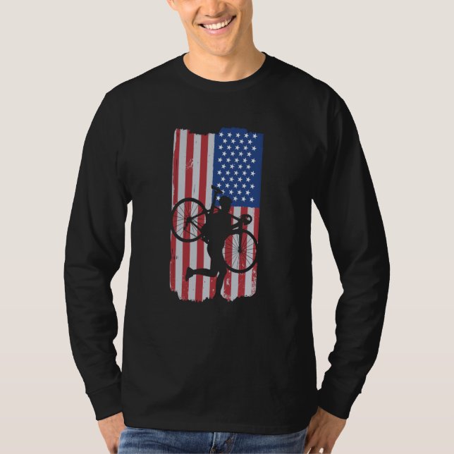 Cyclocross With American Flag T-Shirt (Front)