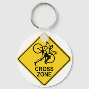 Cyclocross Zone Road Sign Keychain
