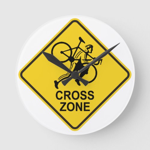 Cyclocross Zone Road Sign Round Clock