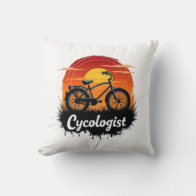 Cycologist Bike Adventure: Sunset Graphic Tee  Throw Pillow (Front)