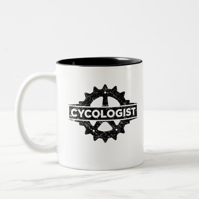 Cycologist funny cycling gift Two-Tone coffee mug (Left)