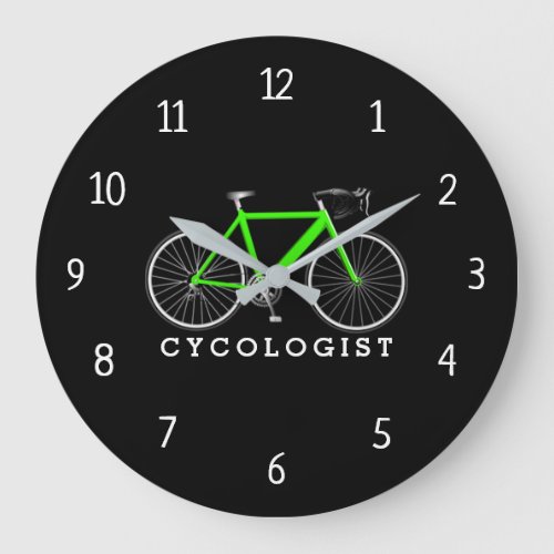 Cycologist Green Bicycle On Black Large Clock