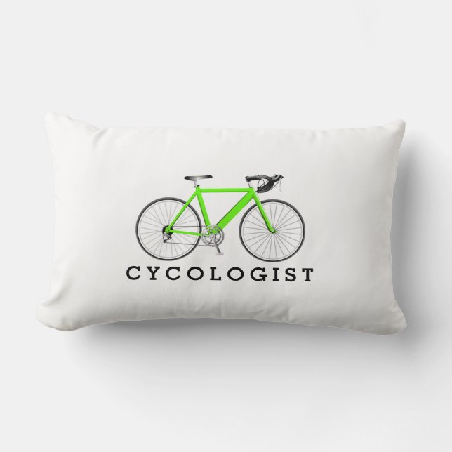 Cycologist Green Bicycle On White Lumbar Pillow (Front)
