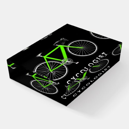 Cycologist Neon Green Bicycle On Black Paperweight