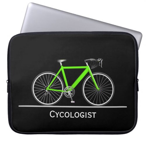 Cycologist Neon Green Bike on Black Laptop Sleeve