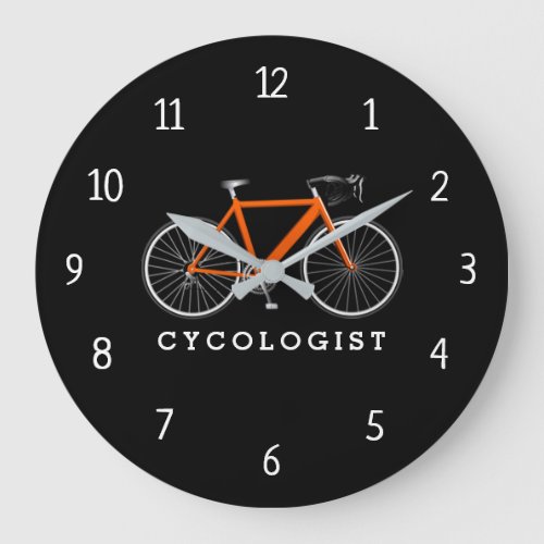 Cycologist Orange Bicycle On Black Large Clock