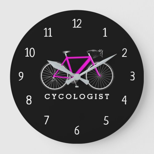 Cycologist Pink Bicycle On Black Large Clock