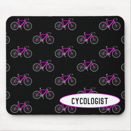 cycologist pink bicycle on black mouse pad