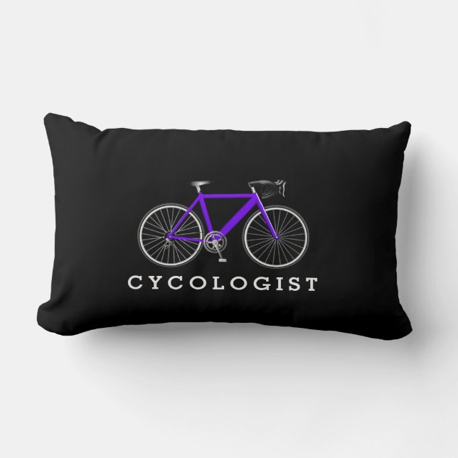 Cycologist Purple Bicycle On Black Lumbar Pillow (Front)