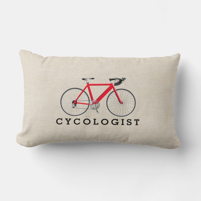 Cycologist Red Bicycle On Beige Lumbar Pillow (Front)