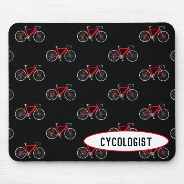 cycologist red bicycle on black mouse pad (Front)
