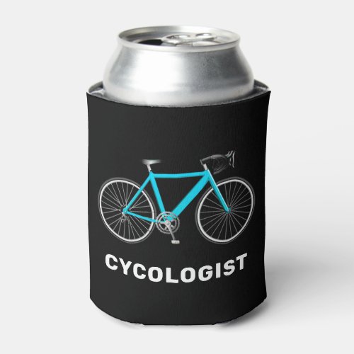 Cycologist Text and Aqua Bicycle Can Cooler