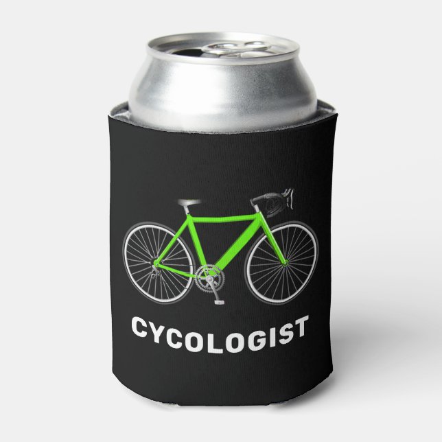 Cycologist Text and Green Bicycle   Can Cooler (Can Front)