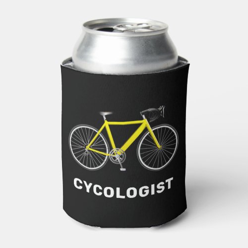 Cycologist Text and Yellow Bicycle Can Cooler