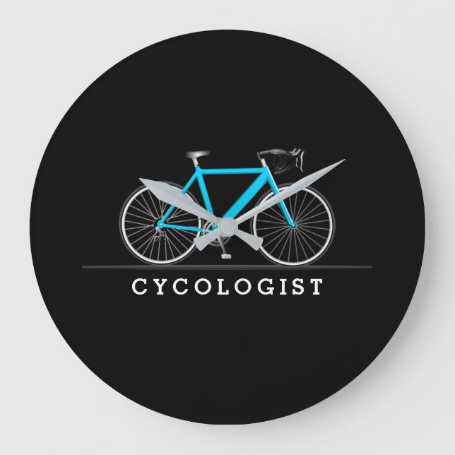 Cycologist text with aqua bicycle large clock (Front)