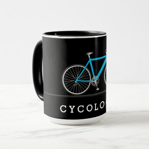 Cycologist text with aqua bicycle mug