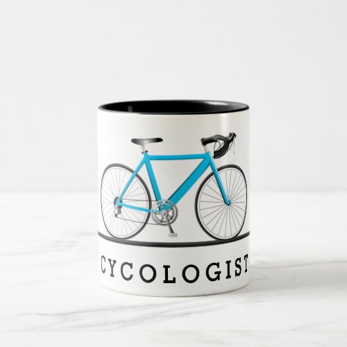 Cycologist text with aqua bicycle Two_Tone coffee mug