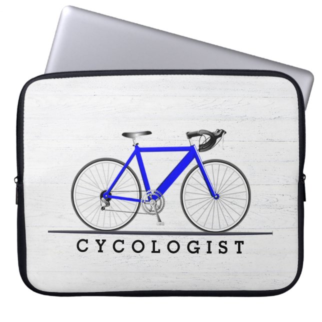 Cycologist Text with Blue Bicycle Laptop Sleeve (Front)