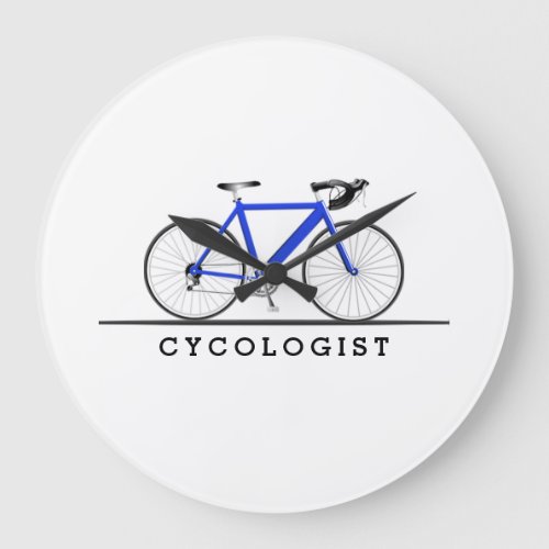 Cycologist text with blue bicycle large clock