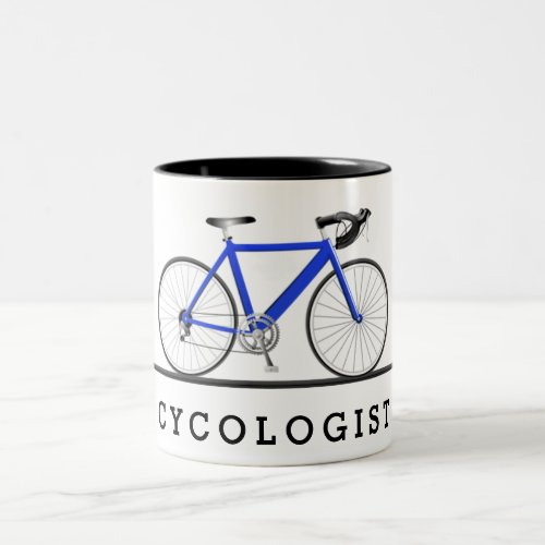 Cycologist text with blue bicycle Two_Tone coffee mug