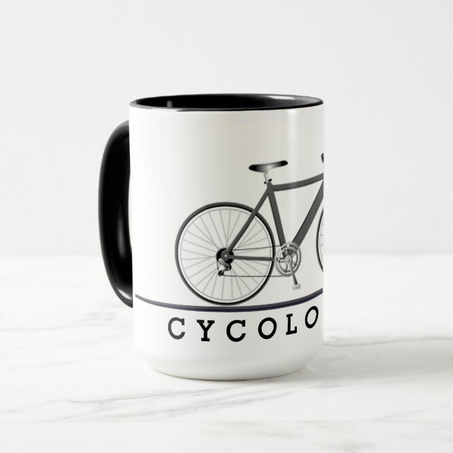 Cycologist text with gray bicycle mug (Front Left)