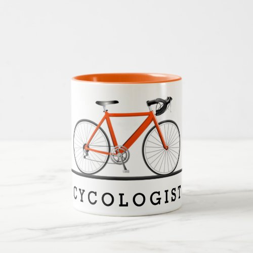 Cycologist text with orange bicycle Two_Tone coffee mug