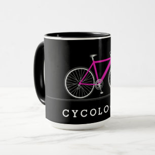 Cycologist text with pink bicycle mug