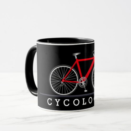 Cycologist text with red bicycle mug