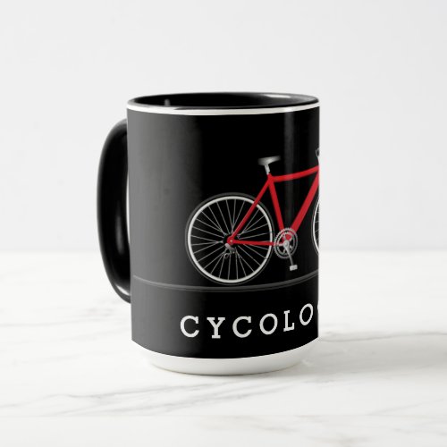 Cycologist text with red bicycle mug