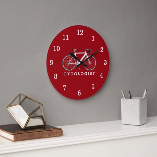 Cycologist Text With White Bicycle  Large Clock