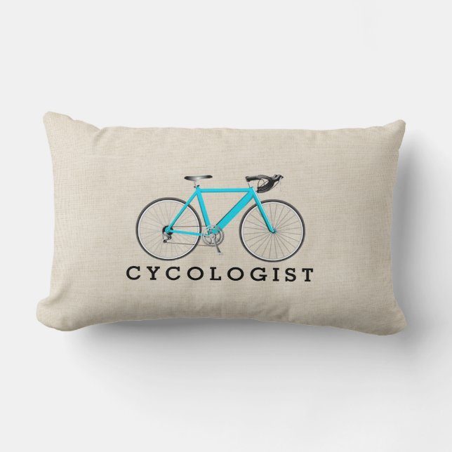 Cycologist Turquoise Bicycle On Beige Lumbar Pillow (Front)