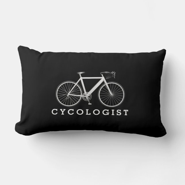 Cycologist White Bicycle On Black Lumbar Pillow (Front)