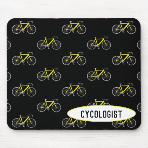 cycologist yellow bicycle on black mouse pad