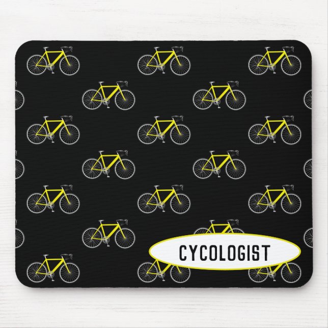 cycologist yellow bicycle on black mouse pad (Front)