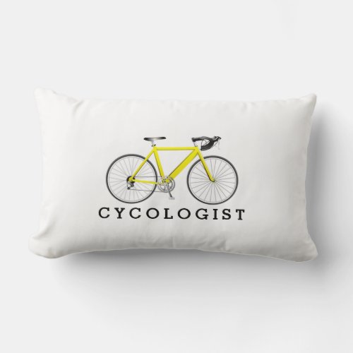 Cycologist Yellow Bicycle On White Lumbar Pillow