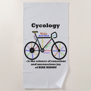 Cycology the Science of the Joy of Bike Riding Fun Beach Towel